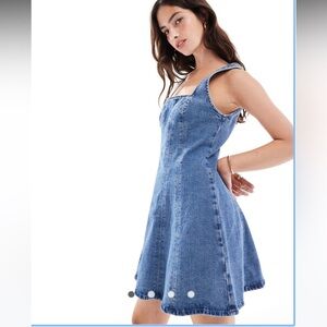 Abercrombie & Fitch denim mini dress in mid wash blue academia school preppy